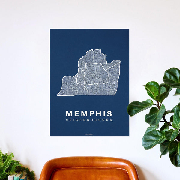 Memphis Neighborhood Map Poster, Memphis City Map Art Print