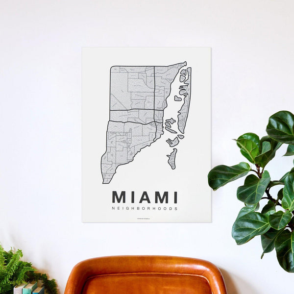 Miami Neighborhood Map Poster, Miami City Map Art Print
