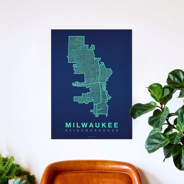 Milwaukee Neighborhood Map Poster, Milwaukee City Map Art Print