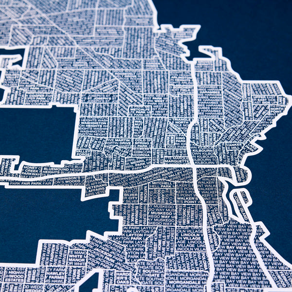 Milwaukee Neighborhood Map Poster, Milwaukee City Map Art Print