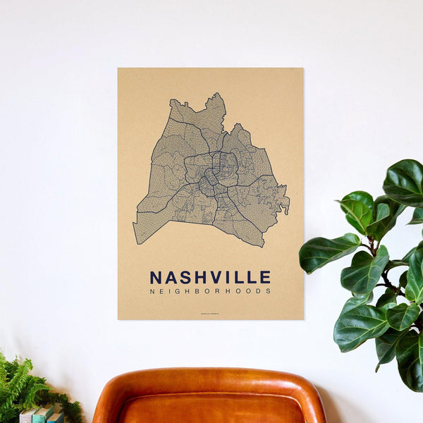 Nashville Neighborhood Map Poster, Nashville City Map Art Print