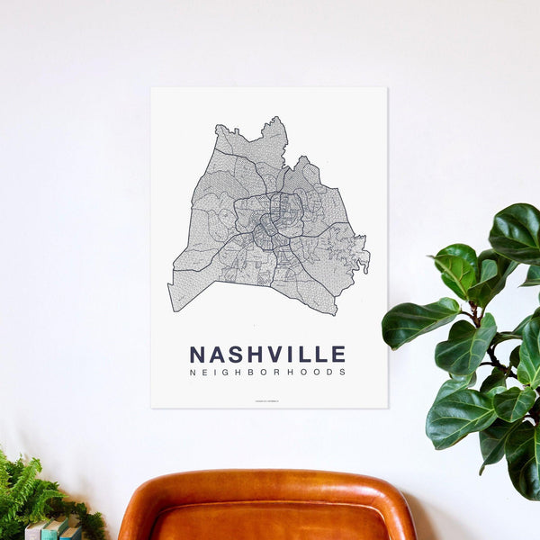 Nashville Neighborhood Map Poster, Nashville City Map Art Print