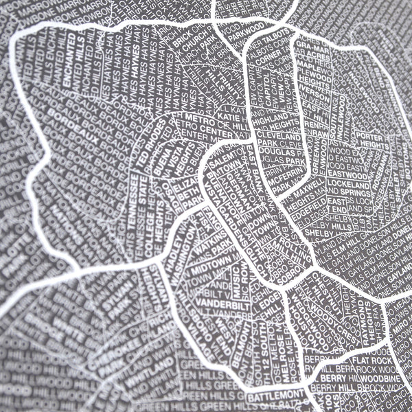 Nashville Neighborhood Map Poster, Nashville City Map Art Print