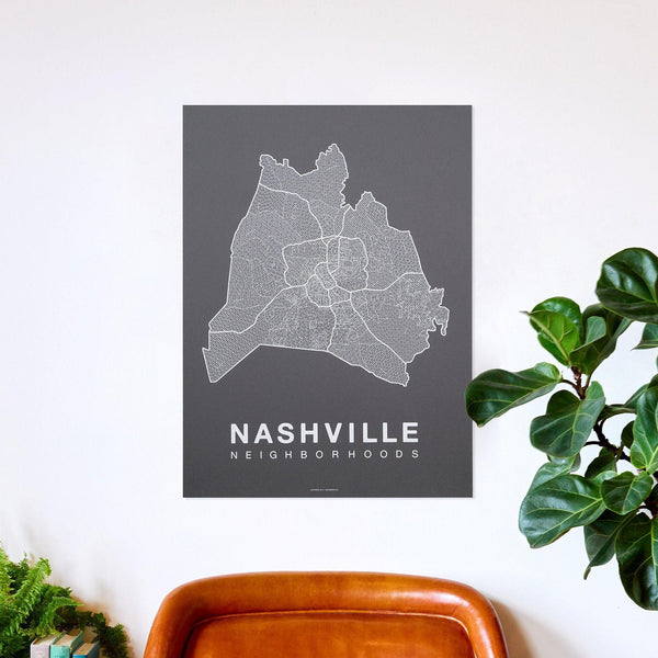 Nashville Neighborhood Map Poster, Nashville City Map Art Print