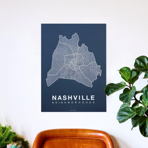 Nashville Neighborhood Map Poster, Nashville City Map Art Print