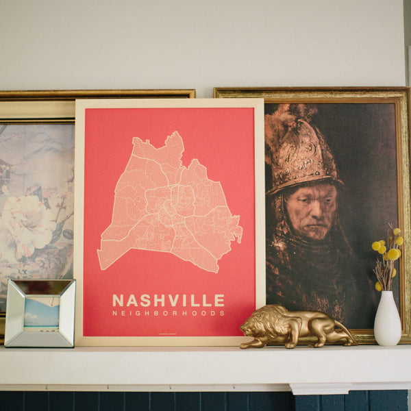Nashville Neighborhood Map Poster, Nashville City Map Art Print