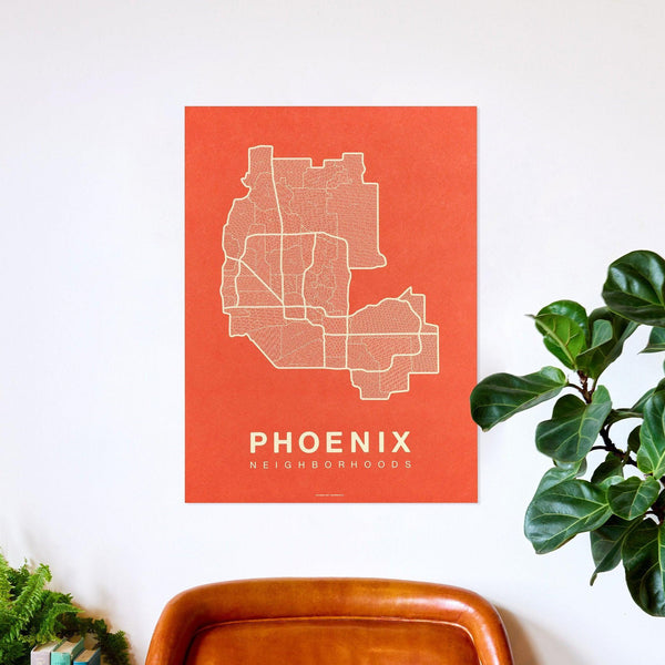 Phoenix Neighborhood Map Poster, Phoenix City Map Art Print