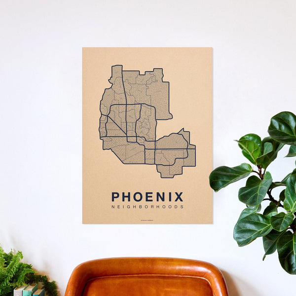Phoenix Neighborhood Map Poster, Phoenix City Map Art Print