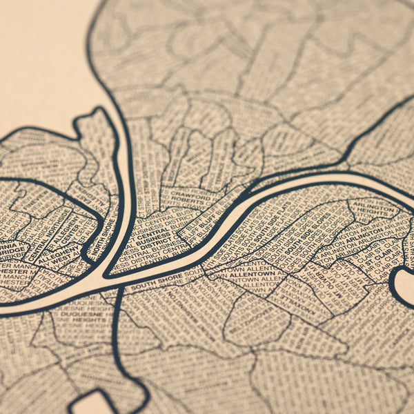 Pittsburgh Neighborhood Map Poster, Pittsburgh City Map Art Print