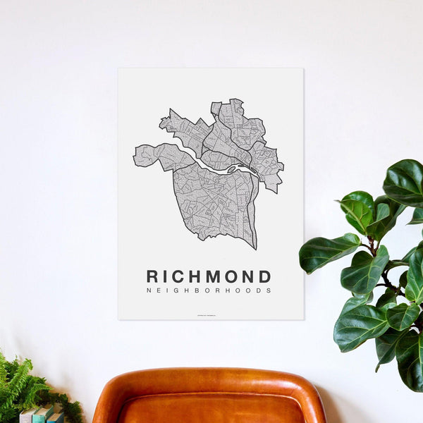 Richmond Neighborhood Map Poster, Richmond City Map Art Print