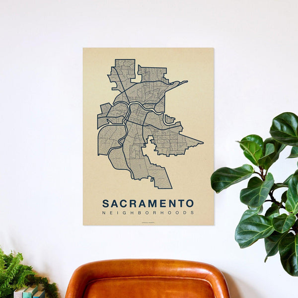 Sacramento Neighborhood Map Poster, Sacramento City Map Art Print
