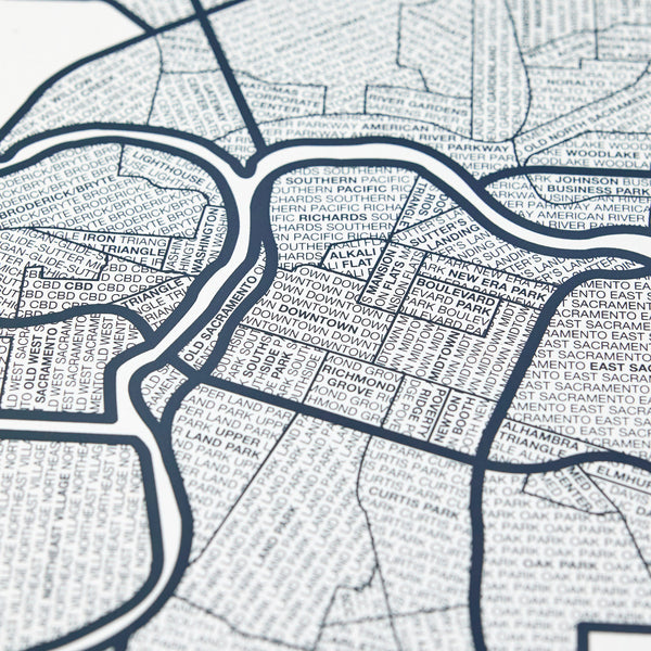 Sacramento Neighborhood Map Poster, Sacramento City Map Art Print