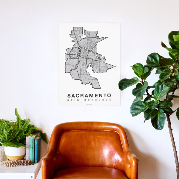 Sacramento Neighborhood Map Poster, Sacramento City Map Art Print