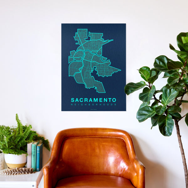 Sacramento Neighborhood Map Poster, Sacramento City Map Art Print