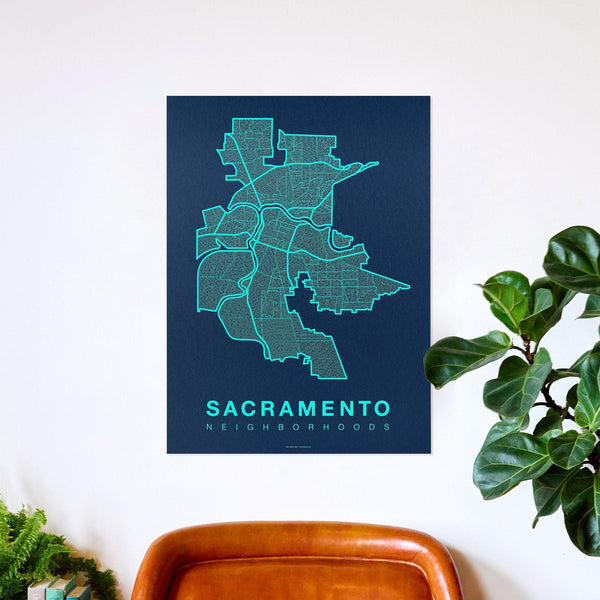 Sacramento Neighborhood Map Poster, Sacramento City Map Art Print