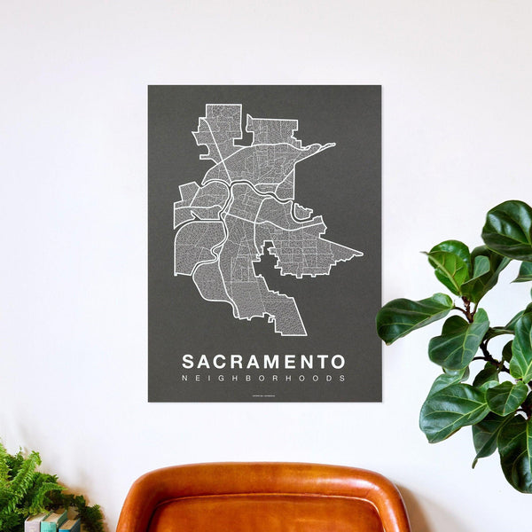 Sacramento Neighborhood Map Poster, Sacramento City Map Art Print