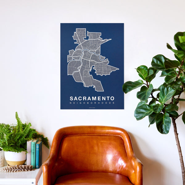 Sacramento Neighborhood Map Poster, Sacramento City Map Art Print