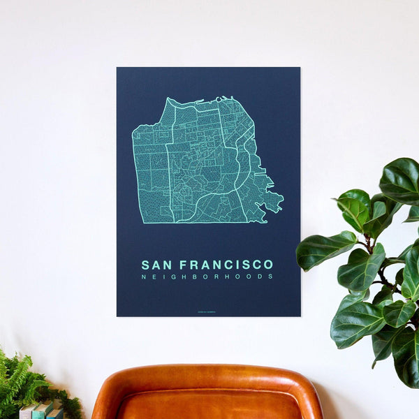 San Francisco Neighborhood Map Poster, San Francisco City Map Art Print
