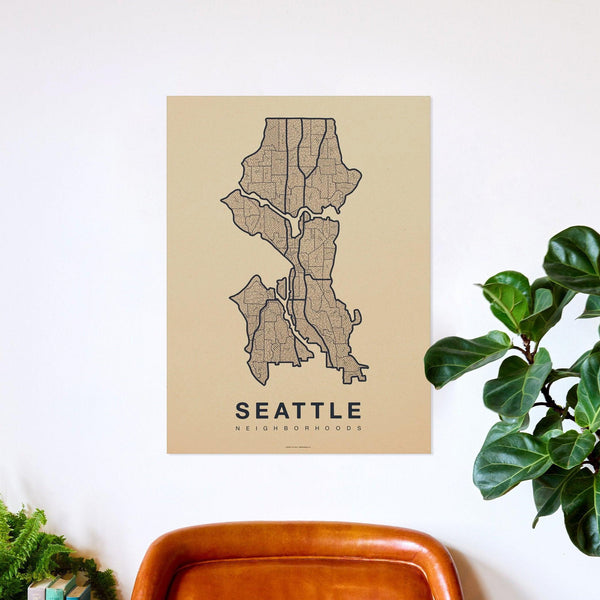 Seattle Neighborhood Map Poster, Seattle City Map Art Print