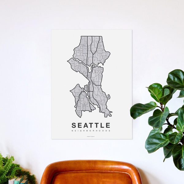 Seattle Neighborhood Map Poster, Seattle City Map Art Print