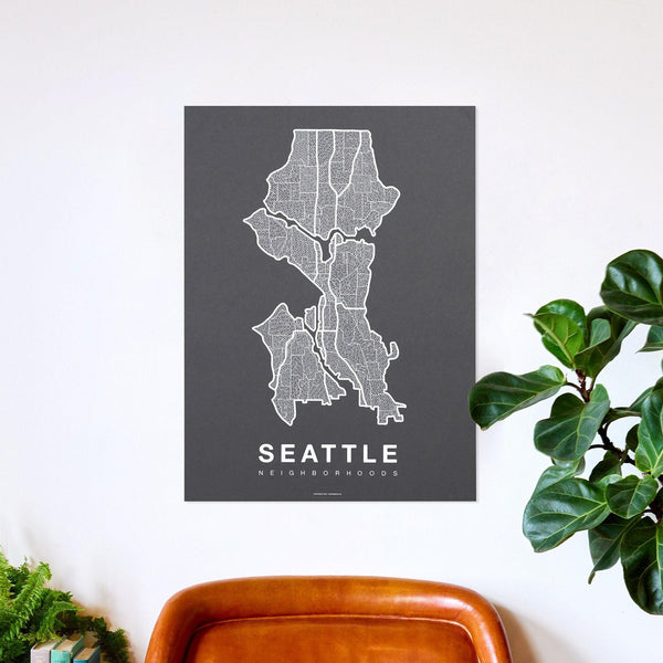 Seattle Neighborhood Map Poster, Seattle City Map Art Print