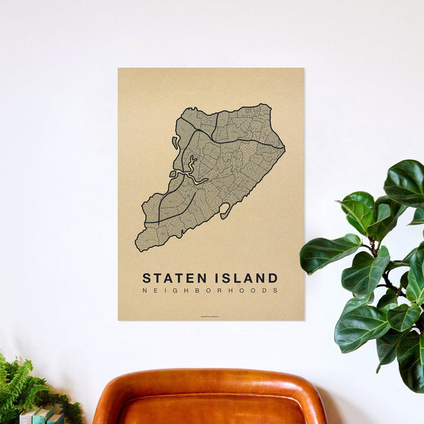 Staten Island Neighborhood Map Poster, Staten Island City Map Art Print