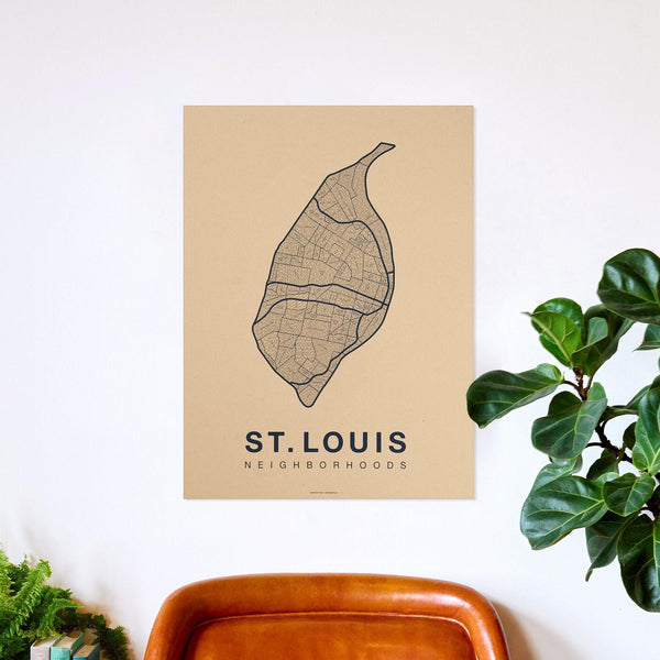 St. Louis Neighborhood Map Poster, St. Louis City Map Art Print