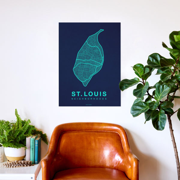 St. Louis Neighborhood Map Poster, St. Louis City Map Art Print