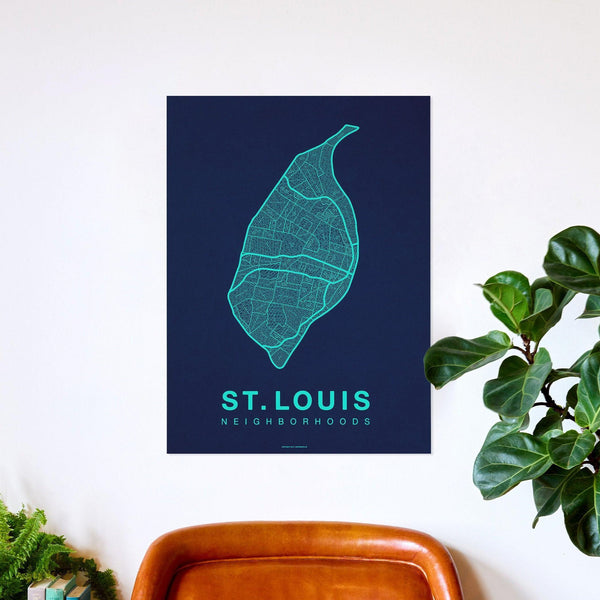 St. Louis Neighborhood Map Poster, St. Louis City Map Art Print