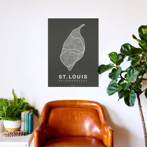St. Louis Neighborhood Map Poster, St. Louis City Map Art Print