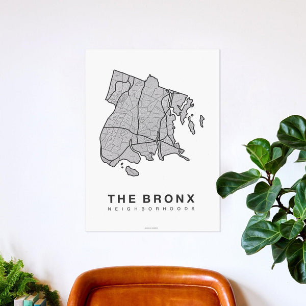 The Bronx Neighborhood Map Poster, The Bronx City Map Art Print