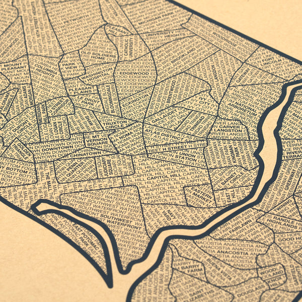 Washington D.C. Neighborhood Map Poster, Washington D.C. City Map Art Print