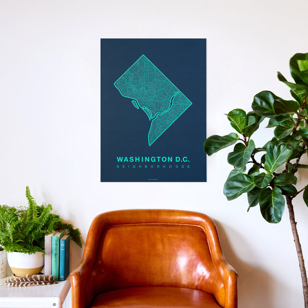 Washington D.C. Neighborhood Map Poster, Washington D.C. City Map Art Print