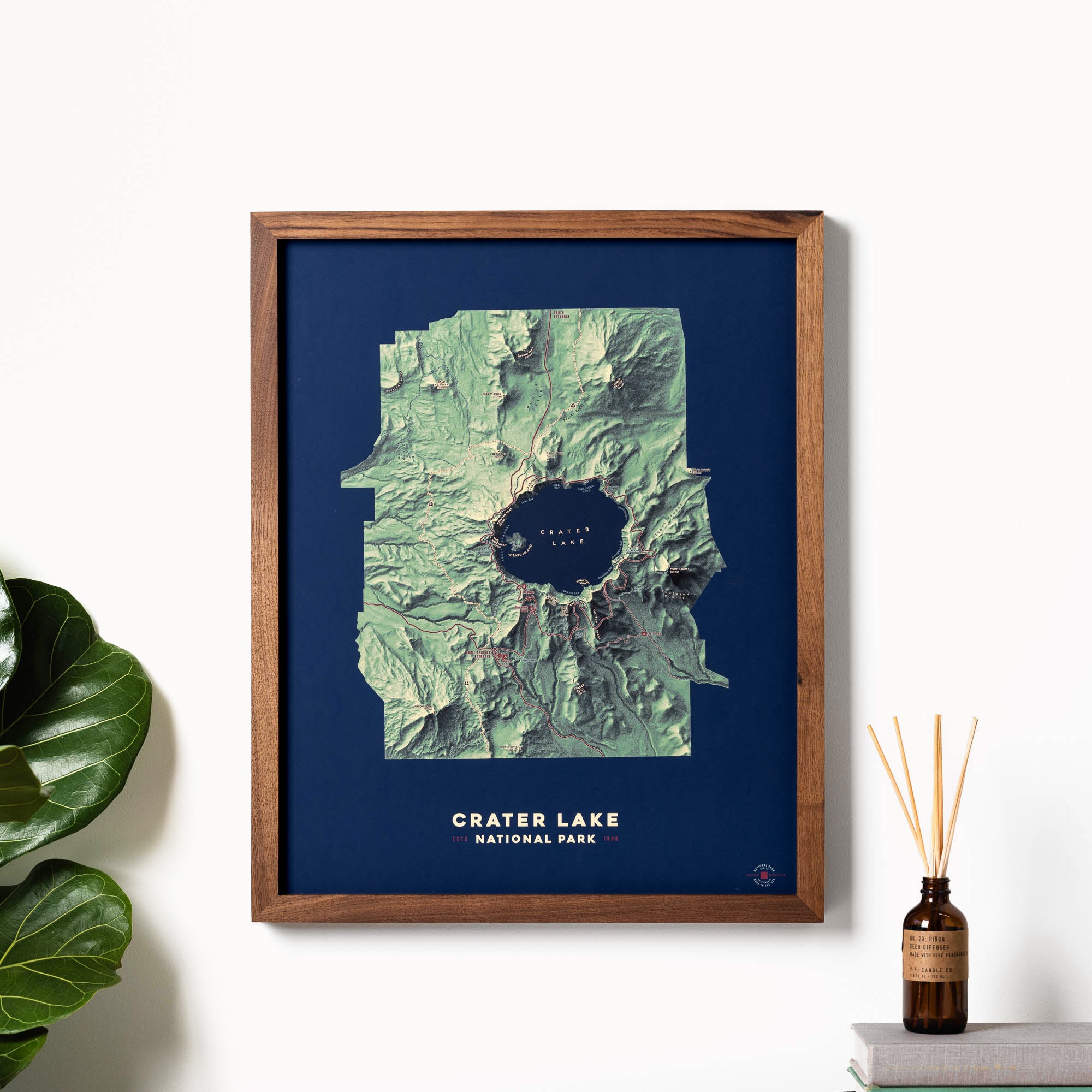 Crater store lake painting / topographic map / modern art