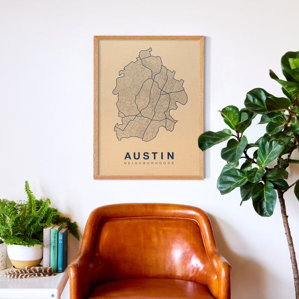 Austin Neighborhood Map Poster, Austin City Map Art Print