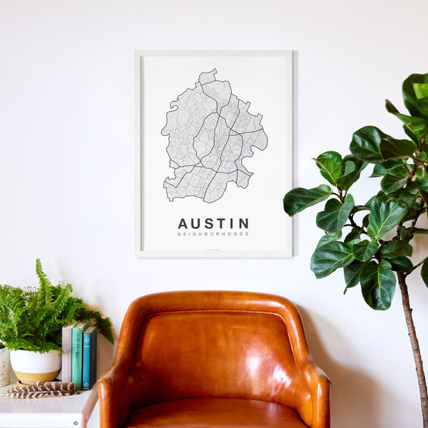 Austin Neighborhood Map Poster, Austin City Map Art Print