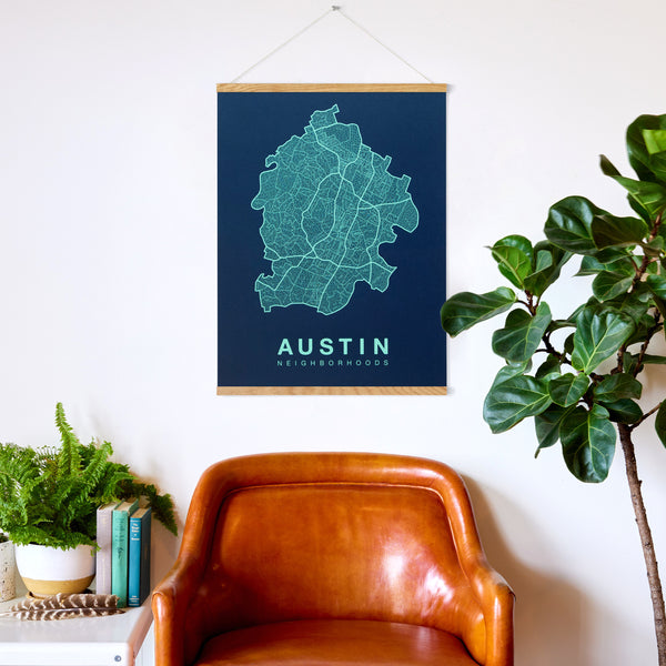 Austin Neighborhood Map Poster, Austin City Map Art Print