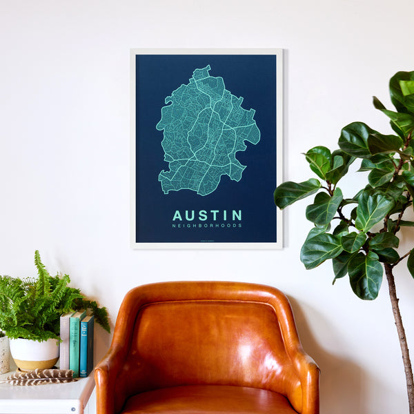 Austin Neighborhood Map Poster, Austin City Map Art Print