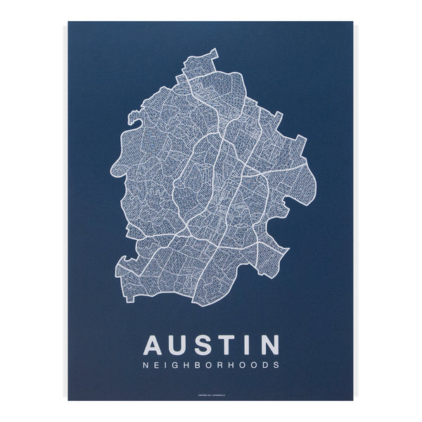 Austin Neighborhood Map Poster, Austin City Map Art Print