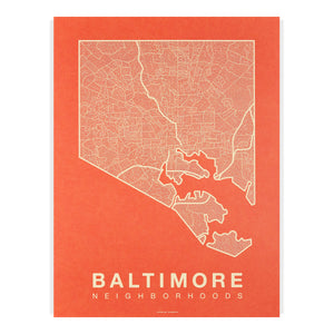 Baltimore Neighborhood Map Poster, Baltimore City Map Art Print