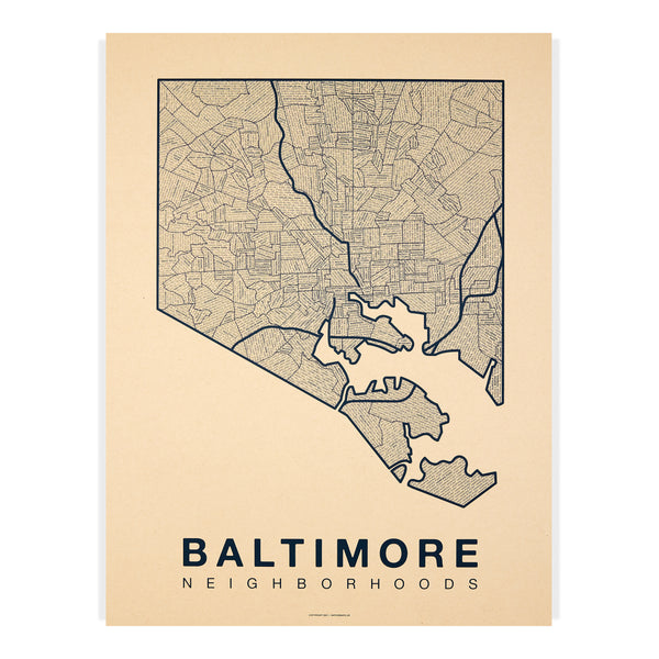 Baltimore Neighborhood Map Poster, Baltimore City Map Art Print