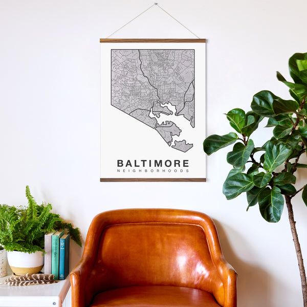 Baltimore Neighborhood Map Poster, Baltimore City Map Art Print