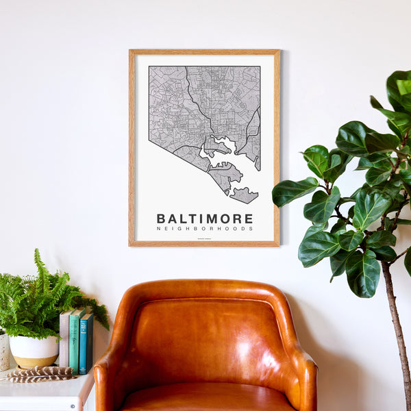 Baltimore Neighborhood Map Poster, Baltimore City Map Art Print