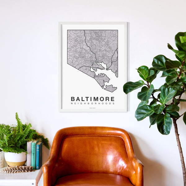 Baltimore Neighborhood Map Poster, Baltimore City Map Art Print