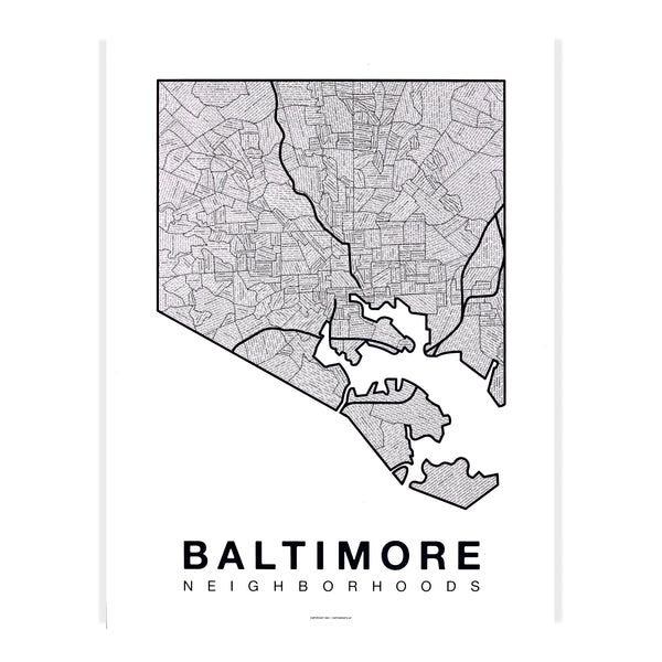 Baltimore Neighborhood Map Poster, Baltimore City Map Art Print