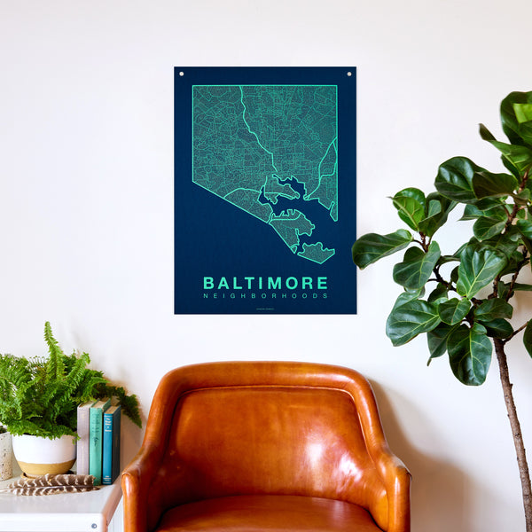 Baltimore Neighborhood Map Poster, Baltimore City Map Art Print