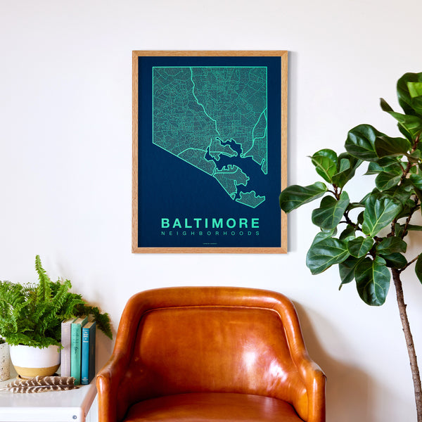 Baltimore Neighborhood Map Poster, Baltimore City Map Art Print