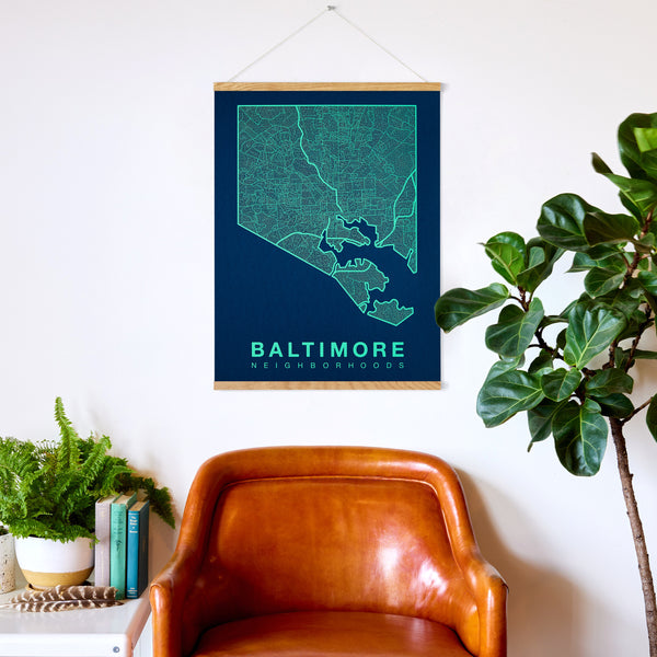 Baltimore Neighborhood Map Poster, Baltimore City Map Art Print