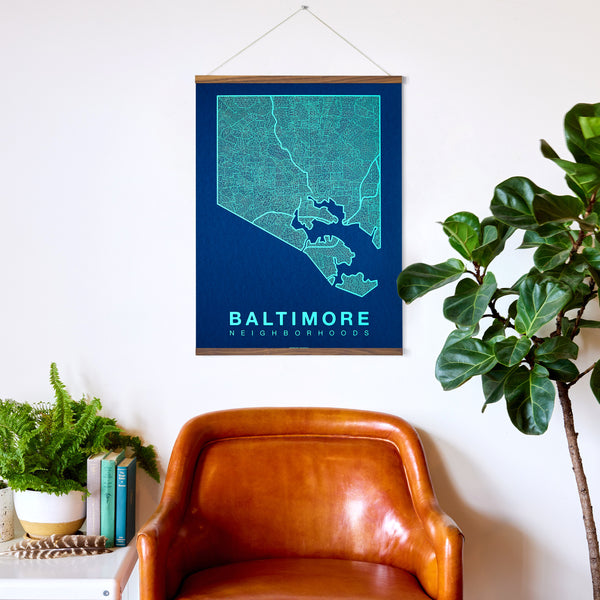 Baltimore Neighborhood Map Poster, Baltimore City Map Art Print