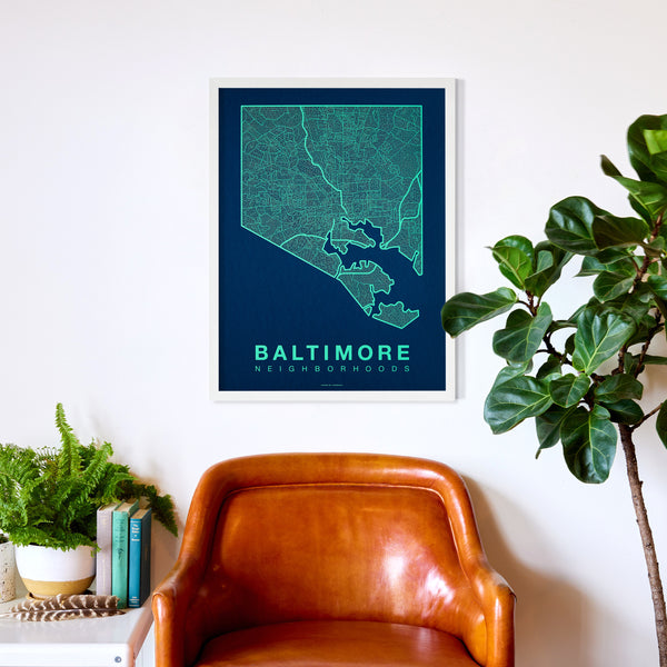 Baltimore Neighborhood Map Poster, Baltimore City Map Art Print